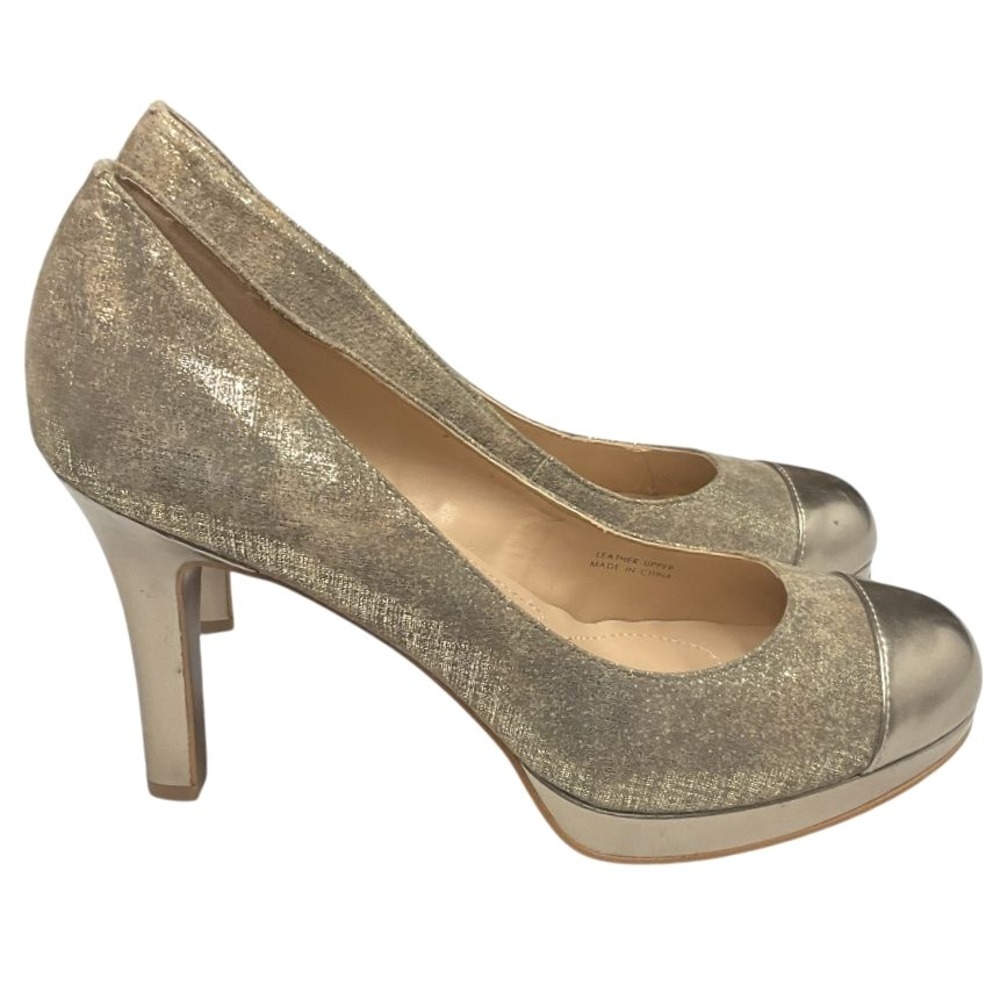 Tahari‎ Women's Laura Gold Cap Toe Leather Platform Pumps Heel Size  8.5M Party